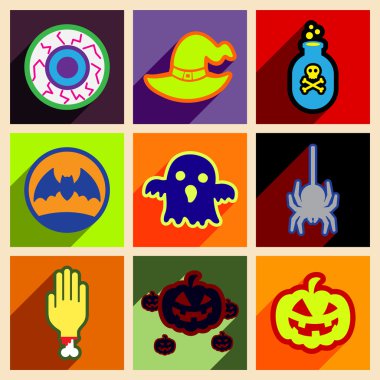 Düz gölge kavramı ve mobil uygulama Cadılar Bayramı simgeleri ile