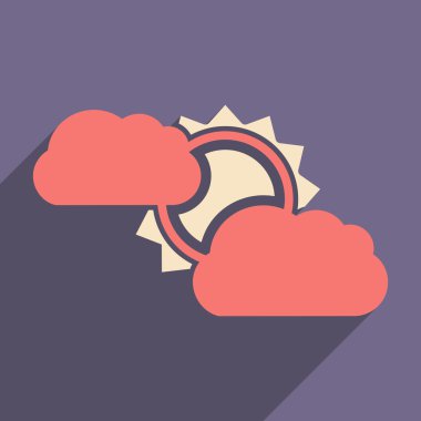 Düz gölge simgesi ve mobil uygulama güneş bulutlar ile