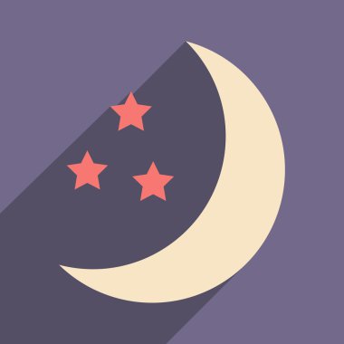 Düz gölge simgesi ve mobil uygulama yıldız ay