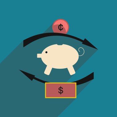 Düz gölge simgesi kavramı kumbara sikke ve dolar ile