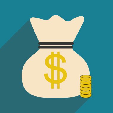 Düz gölge simgesini para çantası ve madeni paralar ile