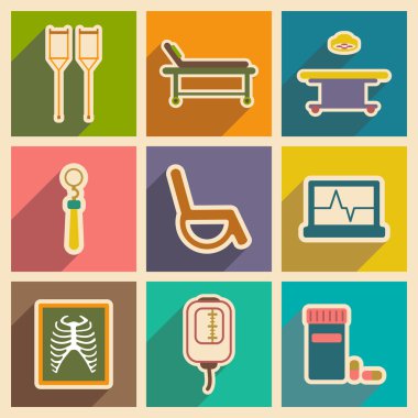 Düz stil montaj tıbbi temalı simgeleri simgeleri