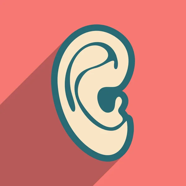 Icono de oreja humana en estilo plano — Vector de stock