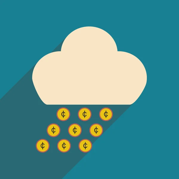 Piso con sombra icono nube y lluvia de monedas — Vector de stock