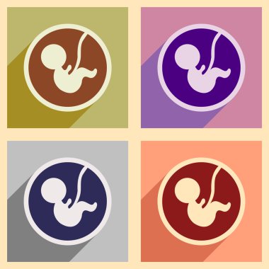 Rahim içinde uzun gölge çocuk ile düz Icons set