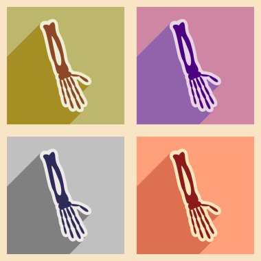 İnsan eli uzun gölge kemikleri ile düz Icons set
