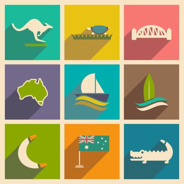 Uzun gölge Avustralya ile düz simgeler kümesi