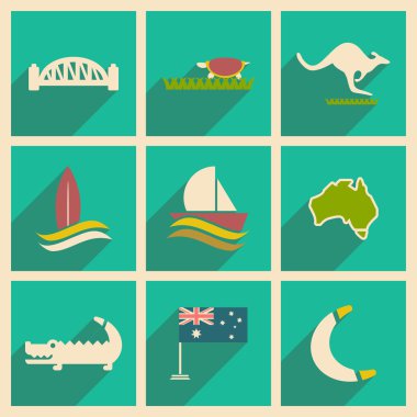 Uzun gölge Avustralya ile düz simgeler kümesi