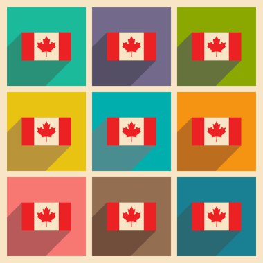 Düz simgeler kümesi ile Kanada bayrağı uzun gölge