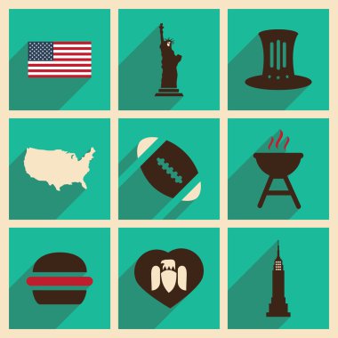 Uzun gölge Amerikan ile düz simgeler kümesi