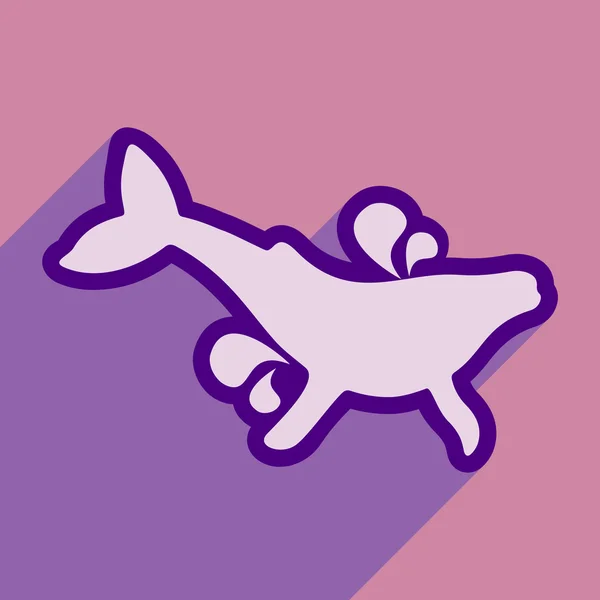 Platte pictogram met lange schaduw walvis fontein — Stockvector