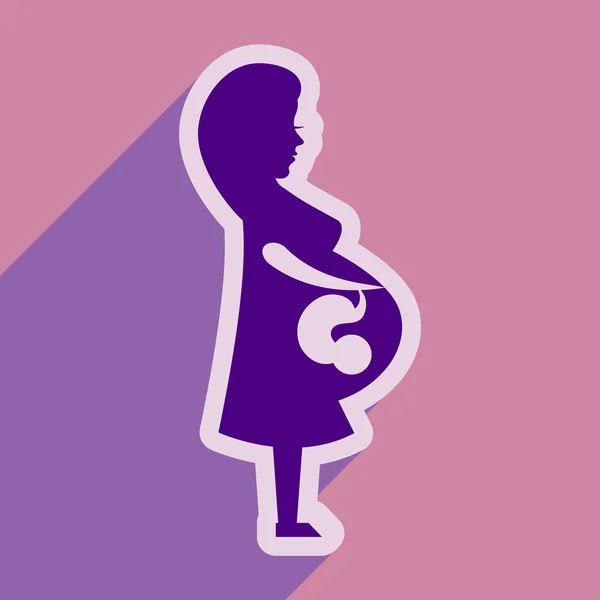 Icono plano con sombra larga embarazada Chica — Vector de stock