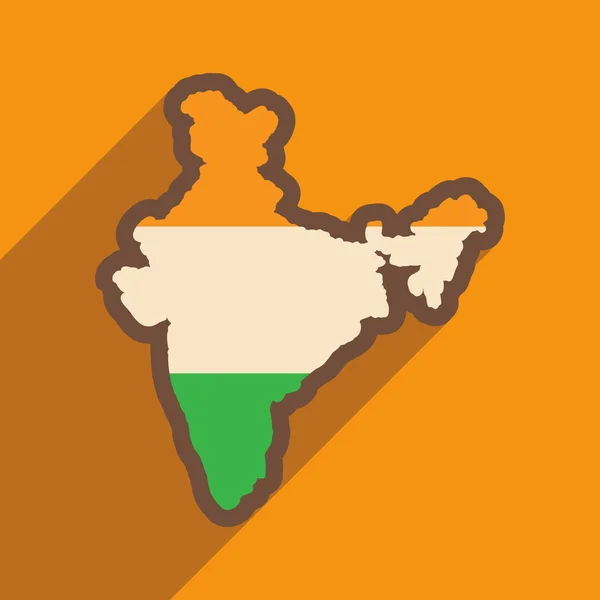 인도의 긴 그림자 지도와 현대 평면 아이콘 — 스톡 벡터
