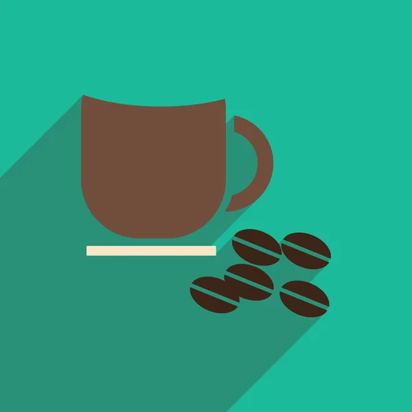 Плоская икона с длинной тенью чашки кофе — стоковый вектор