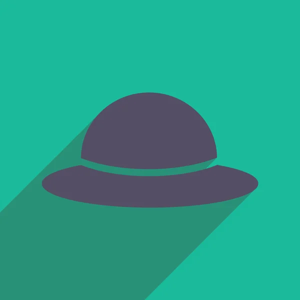 Icono plano con sombrero de mujer de sombra larga — Vector de stock