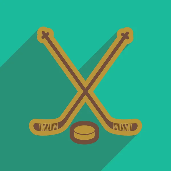 Ploché ikony s dlouhý stín hokejky — Stockový vektor