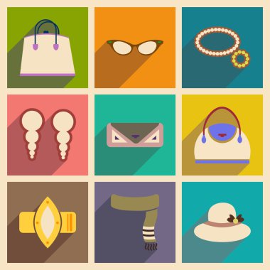 Modern düz simgeler koleksiyonu gölge moda ile vektör