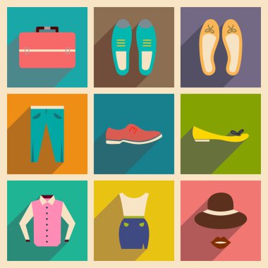 Modern düz simgeler koleksiyonu gölge moda ile vektör