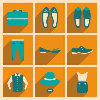 Modern düz simgeler koleksiyonu gölge moda ile vektör