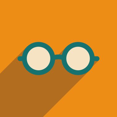 Uzun gölge hipster gözlük ile düz simgesi
