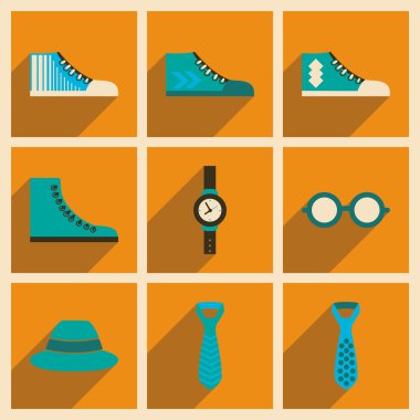 Modern düz simgeler vektör gölge Hipster koleksiyonuyla giyim