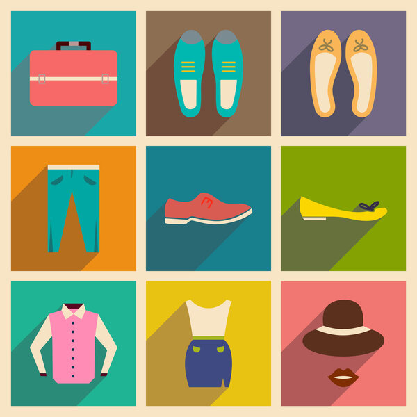 Modern flat icons vector collection with shadow fashion