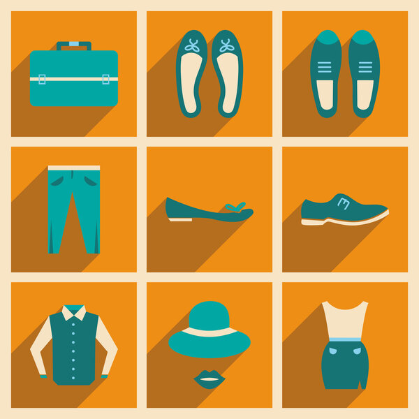 Modern flat icons vector collection with shadow fashion