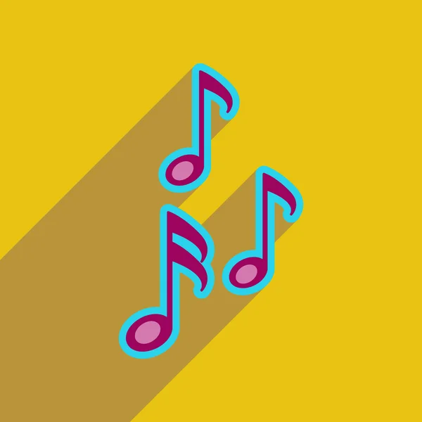 Icono web plano con notas musicales de sombra larga — Archivo Imágenes Vectoriales