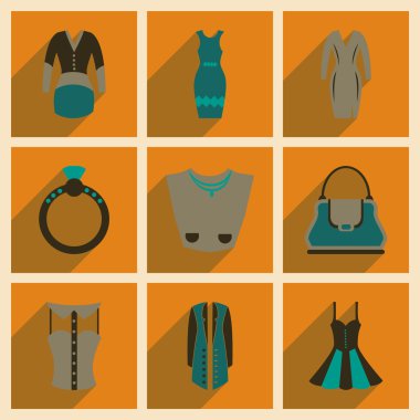 Uzun gölge giysileri ile düz simgeler kavramı