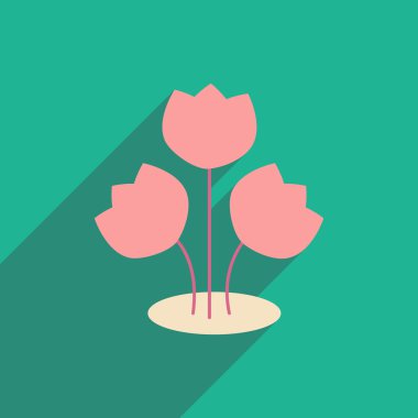 uzun gölge buket çiçek ile düz simgesi