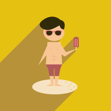 Uzun gölge adam Ice cream ile düz web simgesi