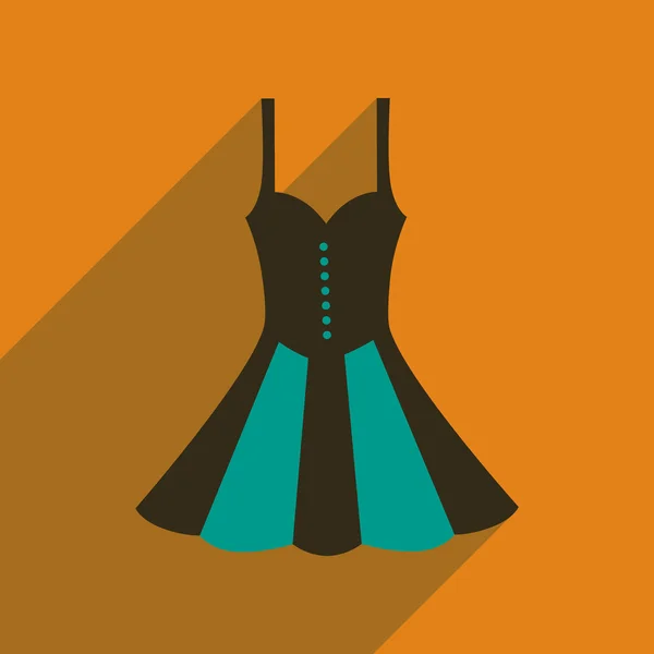 Flache Ikone mit langem Schatten elegantes Kleid — Stockvektor
