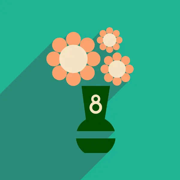 Icona piatta con fiori a lunga ombra in vaso — Vettoriale Stock