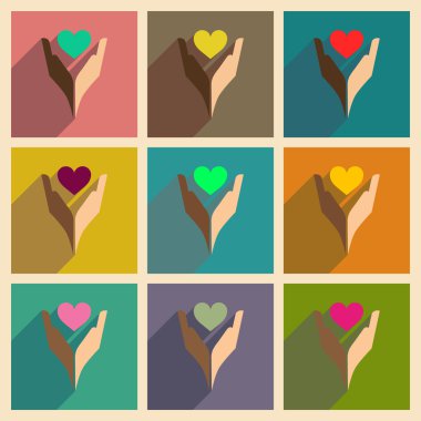 Uzun gölge kalp el ile düz simgeler kavramı