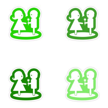 Beyaz arka plan üzerinde verir çiçek kız erkek kağıt etiketleri ayarla