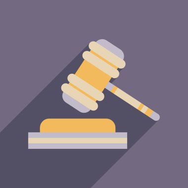 Uzun gölge yargıç çekiç ile düz web simgesi