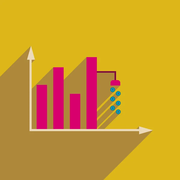 Ícone de web plana com gráfico de dinheiro de sombra longa — Vetor de Stock