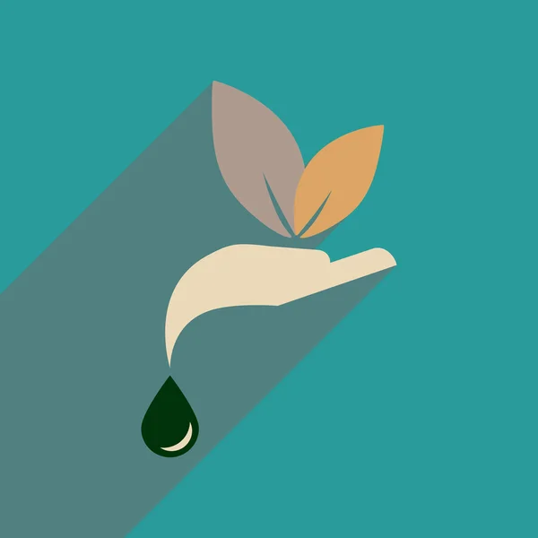 Icono web plano con sombra larga Eco símbolo de la mano — Vector de stock