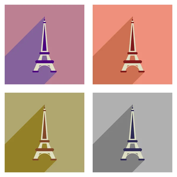 Concepto de iconos planos con sombra larga Torre Eiffel — Vector de stock