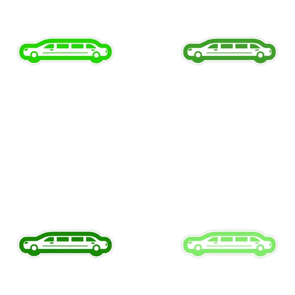 Set van papier stickers op witte achtergrond bruiloft limousine — Stockvector