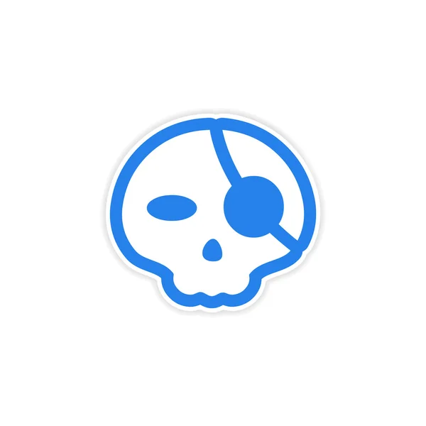 Sticker stylischer Totenkopf mit Augenklappe auf weißem Hintergrund — Stockvektor