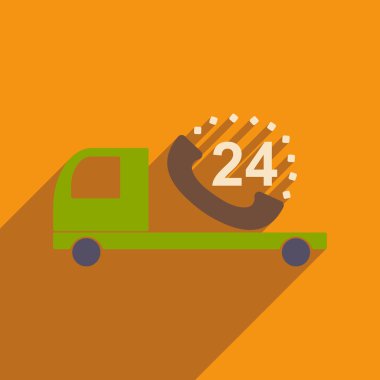 Düz gölge simgesi mobil uygulama araba ile saat hizmet yuvarlak