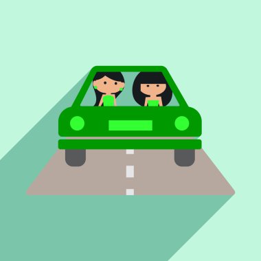 Düz gölge simgesi ve mobil uygulama kız araba ile