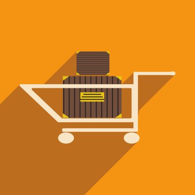 Düz gölge simgesi ve mobil uygulama sepeti kutuları ile