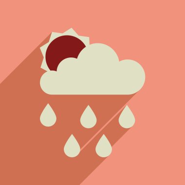 Yağmur uzun gölge güneş ile düz web simgesi bulutlar