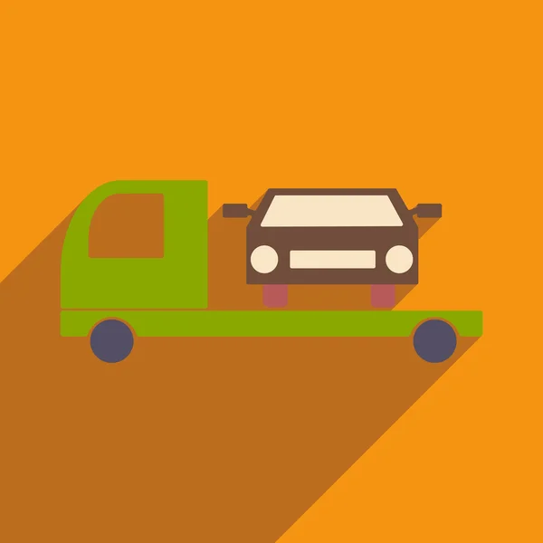 Piso con icono de sombra y aplicación móvil remolque coche — Vector de stock