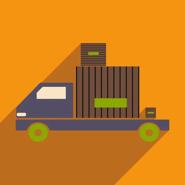 Appartement met schaduw pictogram en mobiele toepassing auto lading logistiek — Stockvector