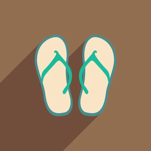 Plochá s ikonou stín a mobilní aplikace pláž pantofle — Stockový vektor