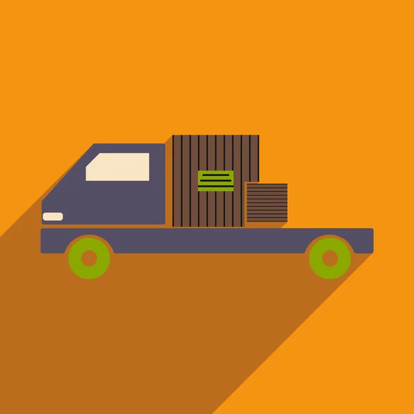 Appartement met schaduw pictogram en mobiele toepassing auto lading logistiek — Stockvector