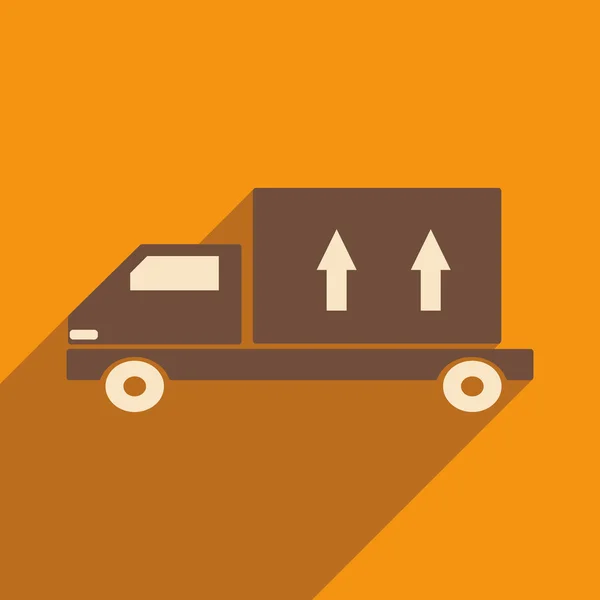 Mieszkanie z cień ikona i ciężarówka dostawa mobilnych aplikacji — Wektor stockowy